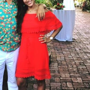 Off-the-shoulder Red Cotton Dress